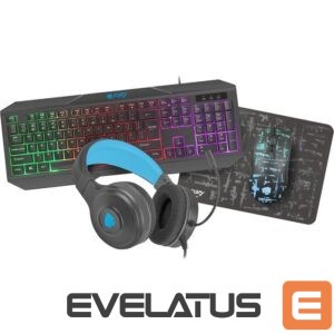 Datora tastatūra Natec - COMBO set 4in1 FURY Thunderstreak 3.0 keyboard + mouse +headphones + mousepad, INT/RUS layout Black
