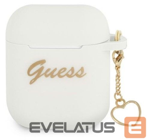 Headphone case Guess - AirPods 1/2 Silicone Charm Heart Collection White