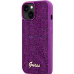Aizmugurējais vāciņš Guess Apple iPhone 15 Sequin Script Logo Case Magenta