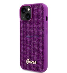 Aizmugurējais vāciņš Guess Apple iPhone 15 Sequin Script Logo Case Magenta