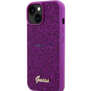 Aizmugurējais vāciņš Guess Apple iPhone 15 Sequin Script Logo Case Magenta