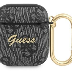 Headphone case Guess Apple AirPods 1/2 cover szary/grey 4G Script Metal Black