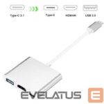 Adapteris iLike  HD1 3in1 USB-C (Type-C) Plug to HDMI 4K / USB 3.0 / USB-C Female Audio & Video Cable Adapter Silver