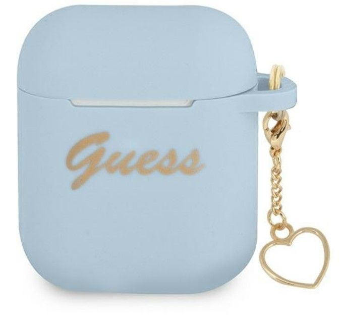Headphone case Guess - AirPods 1/2 cover Silicone Charm Heart Collection Blue