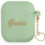 Dėklai ausinėms Guess Apple AirPods 1/2 cover Silicone Charm Heart Collection Green