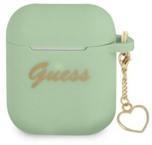 Dėklai ausinėms Guess Apple AirPods 1/2 cover Silicone Charm Heart Collection Green