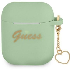 Headphone case Guess Apple AirPods 1/2 cover Silicone Charm Heart Collection Green