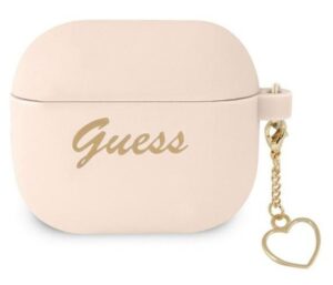 Dėklai ausinėms Guess Apple AirPods 3 cover Silicone Charm Heart Collection case Pink