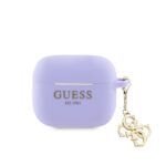 Headphone case Guess - Airpods 3 Case Silicone Classic Logo Gold With 4G Charm Purple