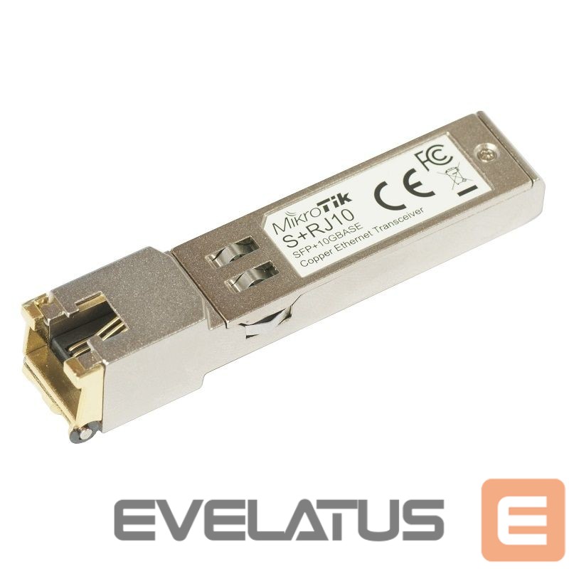 Server – muud tarvikud Mikrotik S+RJ10 SFP+, Copper, RJ-45, 10/100/1000/10000 Mbit/s, Maximum transfer distance 200 m, COMPATIBLE ONLY WITH ACTIVE COOLING SWITCHES (DISCONNECTS WITH PASSIVE COOLING SWITCHES), -20 to +60C