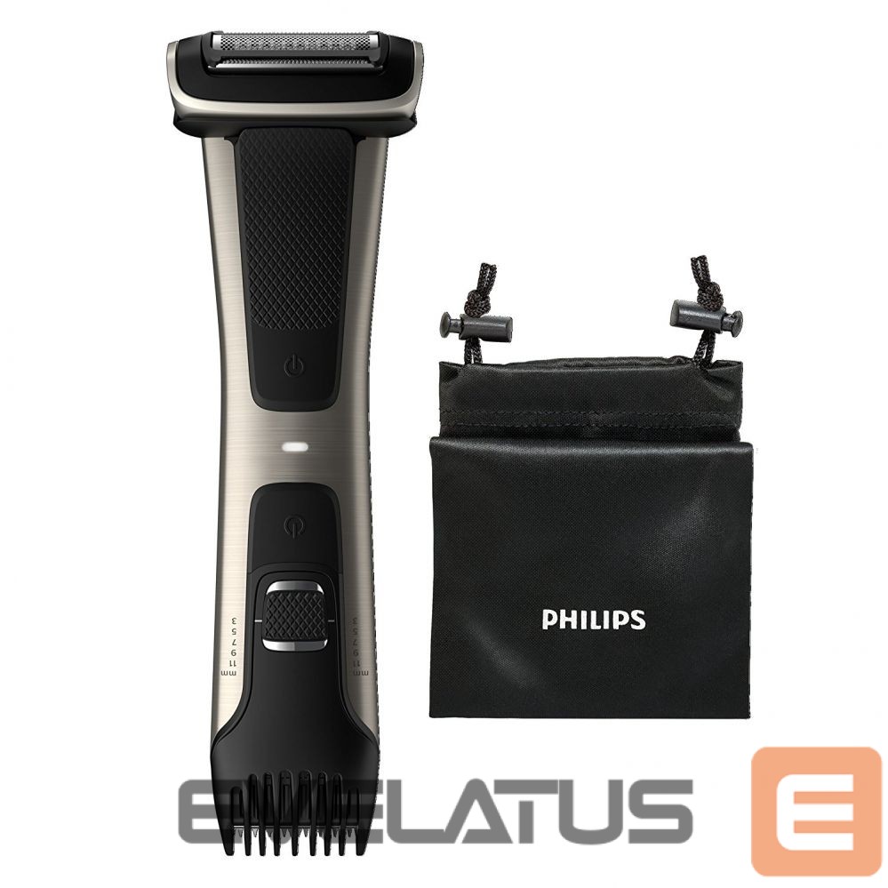 Matu trimmeris Philips Showerproof body groomer BG7025/15 Body groomer, Cordless, Number of length steps 5, Rechargeable, Lithium-ion, Operating time 80 min, Charging time 1 h, Black/Stainless