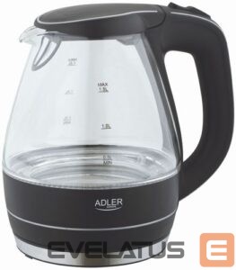 Teapot Adler  Kettle  Kettle AD 1224 Standard, Glass, Black, 2000 W, 360° rotational base, 1.5 L 