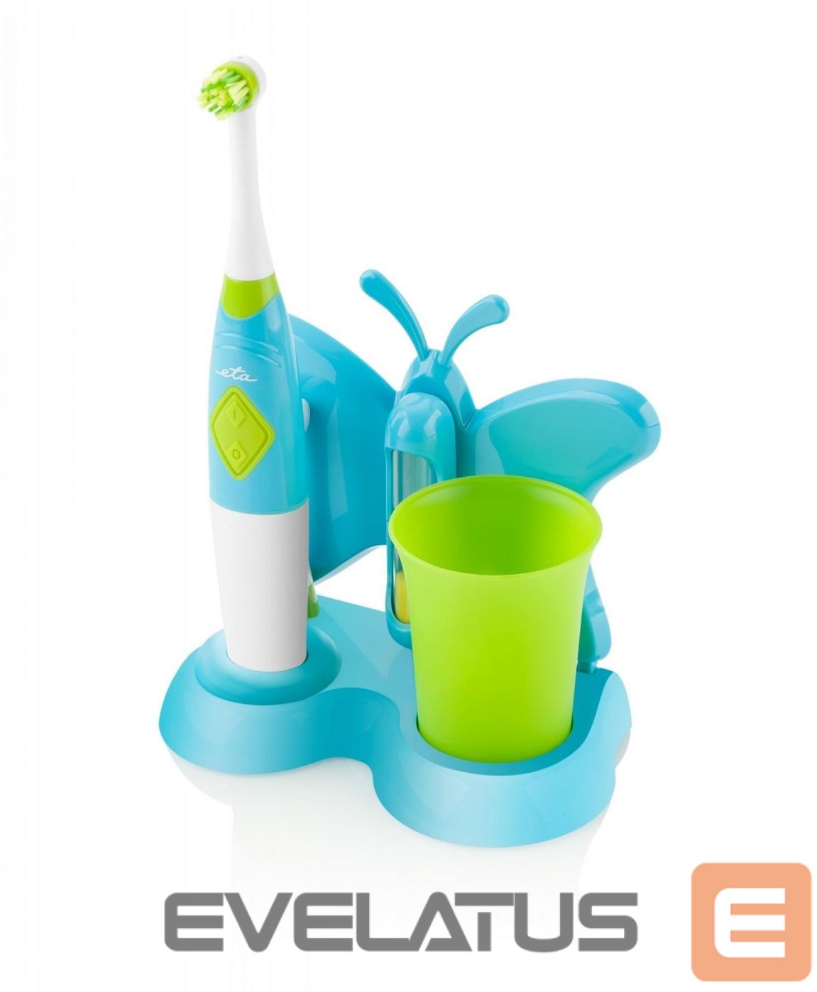 Dantų šepetėlis ETA Toothbrush with water cup and holder Sonetic 129490080 Battery operated, For kids, Number of brush heads included 2, Blue