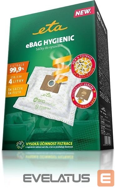 Tolmuimeja tarvik ETA Vacuum cleaner bags Hygienic 960068010 Suitable for all , Gallet bagged vacuum cleaners and others (the list attached), Number of bags 5 + microfilter 155x145 mm