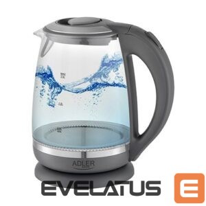 Teapot Adler  Kettle AD 1286 Standard, 2200 W, 2 L, Plastic/ glass, Grey/ transparent, 360° rotational base 