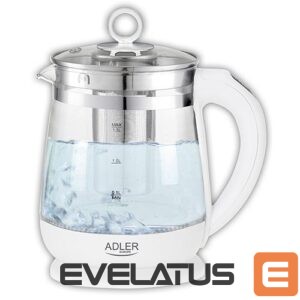 Teapot Adler  Kettle AD 1299 Electric, 2200 W, 1.5 L, Glass/Stainless steel, 360° rotational base, White 