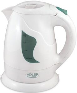 Teapot Adler  AD 08 Standard kettle, Plastic, White, 850 W, 1 L, 360° rotational base 