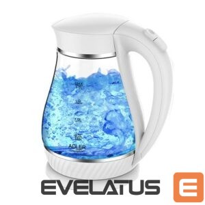 Teapot Adler  Kettle AD 1274 Standard, Plastic, glass, White/ transparent, 2200 W, 360° rotational base, 1.7 L 