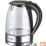 Teapot Adler  Kettle AD 1225 Standard, 2000 W, 1.7 L, Glass, 360° rotational base, Stainless steel/Black 