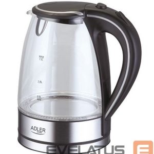 Veekeetja Adler  Kettle AD 1225 Standard, 2000 W, 1.7 L, Glass, 360° rotational base, Stainless steel/Black 