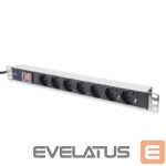 Grandinės pertraukiklis Digitus  Aluminum outlet strip with switch  	DN-95402 Sockets quantity 7, 7x safety outlets 250VAC 50/60Hz / 16A / 4000W, 1U Aluminum PDU, rackmountable 