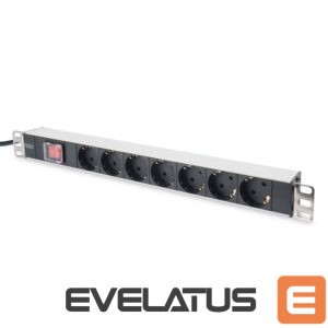Automātslēdzis Digitus  Aluminum outlet strip with switch  	DN-95402 Sockets quantity 7, 7x safety outlets 250VAC 50/60Hz / 16A / 4000W, 1U Aluminum PDU, rackmountable 