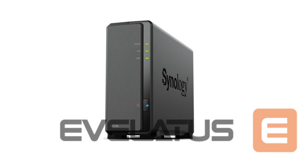 Flash drive Synology Tower NAS DS124 up to 1 HDD/SSD, Realtek, RTD1619B, Processor frequency 1.7 GHz, 1 GB, DDR4, 1x1GbE, 2xUSB 2.0