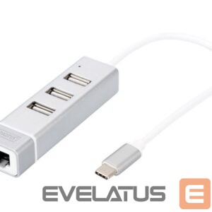 Muu arvutitarvik Digitus  USB Type-C 3-Port Hub + Fast Ethernet LAN Adapter 