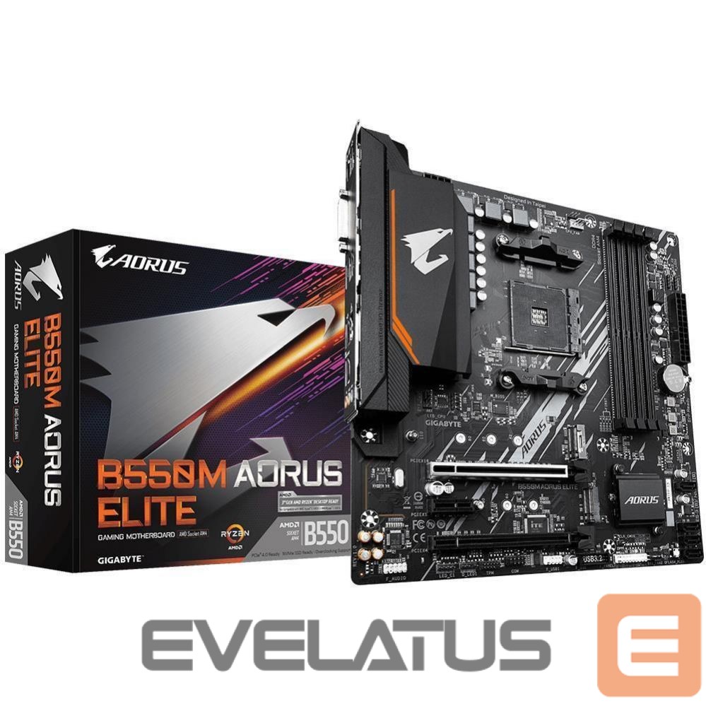 AMD protsessori emaplaat Gigabyte Mainboard||AMD B550|SAM4|Micro-ATX|Memory DDR4|Memory slots 4|1xPCI-Express 3.0 1x|1xPCI-Express 3.0 4x|1xPCI-Express 4.0 16x|2xM.2|1xDVI-D|1xHDMI|2xAudio-In|1xAudio-Out|4xUSB 2.0|4xUSB 3.2|1xPS/2|1xRJ45|B550MAORUSELITE1.3