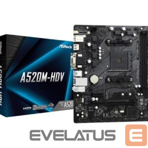 AMD protsessori emaplaat Asrock  Mainboard||AMD A520|SAM4|MicroATX|1xPCI-Express 3.0 1x|1xPCI-Express 3.0 16x|1xM.2|Memory DDR4|Memory slots 2|1x15pin D-sub|1xDVI|1xHDMI|2xAudio-In|1xAudio-Out|2xUSB 2.0|4xUSB 3.2|1xPS/2|1xRJ45|A520M-HDV 