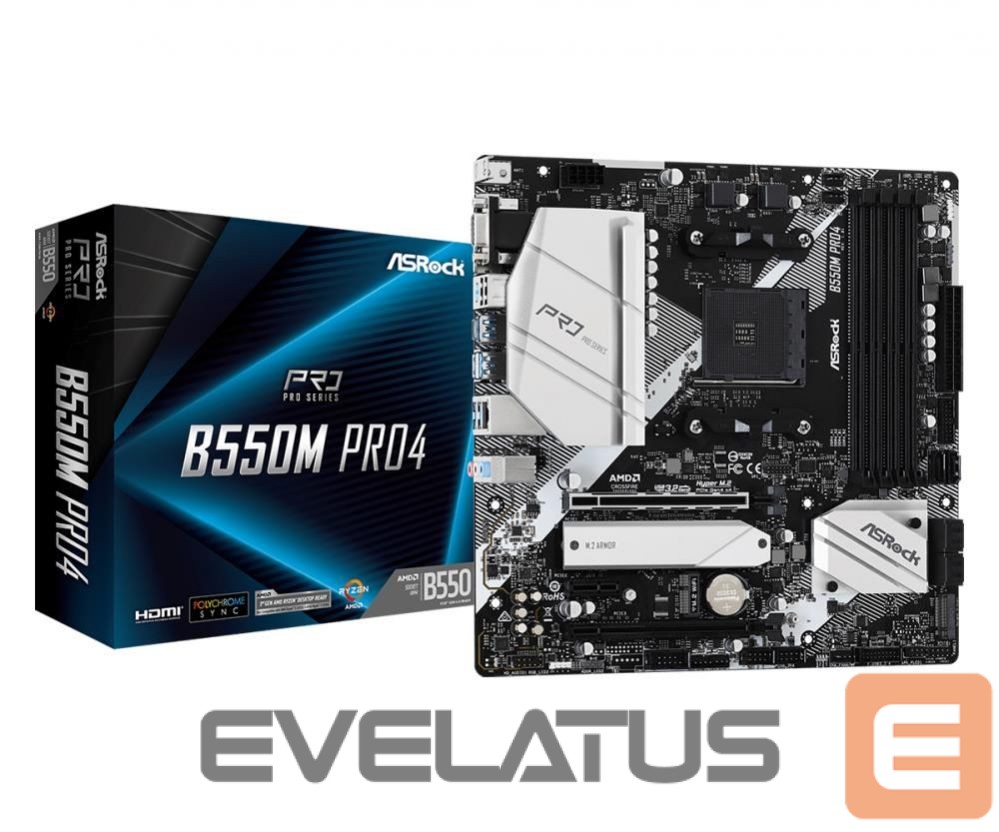 Материнская плата для процессоров AMD Asrock Mainboard||AMD B550|SAM4|MicroATX|1xPCI-Express 3.0 1x|1xPCI-Express 3.0 16x|1xM.2|1xPCI-Express 4.0 16x|Memory DDR4|Memory slots 4|1x15pin D-sub|1xHDMI|1xDisplayPort|2xUSB 2.0|1xUSB type C|5xUSB 3.2|1xPS/2|1xRJ45|3xAudio port|B550MPRO4