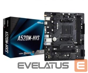 AMD protsessori emaplaat Asrock  Mainboard||AMD A520|SAM4|MicroATX|1xPCI-Express 3.0 1x|1xPCI-Express 3.0 16x|1xM.2|Memory DDR4|Memory slots 2|1x15pin D-sub|1xHDMI|2xAudio-In|1xAudio-Out|2xUSB 2.0|4xUSB 3.2|1xPS/2|1xRJ45|A520M-HVS 