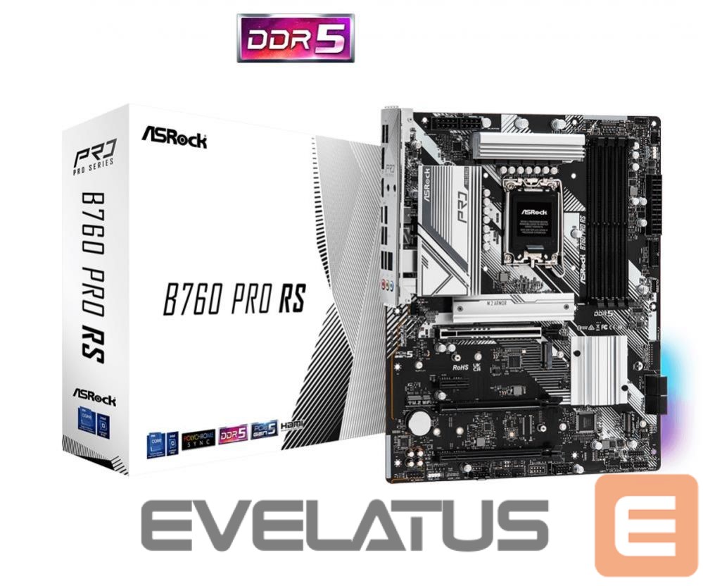 Intel protsessori emaplaat Asrock Mainboard||Intel B760 Express|LGA1700|ATX|Memory DDR5|Memory slots 4|1xPCI-Express 3.0 1x|1xPCI-Express 3.0 16x|1xPCI-Express 4.0 16x|1xPCI-Express 5.0 16x|3xM.2|1xHDMI|1xDisplayPort|2xUSB 2.0|5xUSB 3.2|1xUSB-C|1xRJ45|3xAudio port|B760PRORS