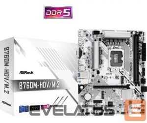 Intel protsessori emaplaat Asrock  Mainboard||Intel B760 Express|LGA1700|Micro-ATX|Memory DDR5|Memory slots 2|2xPCI-Express 3.0 1x|1xPCI-Express 4.0 16x|1xM.2|1x15pin D-sub|1xHDMI|1xDisplayPort|1xAV-In|1xAV-out|1xMicrophone|2xUSB 2.0|3xUSB 3.2|1xUSB-C|1xRJ45|B760M-HDV/M.2 