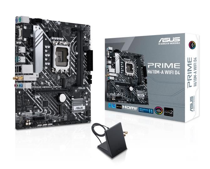 Motherboard for Intel processors Asus Mainboard||Intel H610|LGA1700|MicroATX|Memory DDR4|Memory slots 2|1xPCI-Express 3.0 1x|1xPCI-Express 4.0 16x|2xM.2|1x15pin D-sub|1xHDMI|1xDisplayPort|2xAudio-In|1xAudio-Out|4xUSB 2.0|2xUSB 3.2|2xPS/2|1xRJ45|2xRF-Out|H610M-AWIFID4