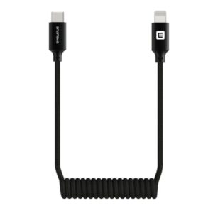 Kabelis Evelatus  AutoSpring Coiled Cable USB C to Lightning connector  1.2M black cable 