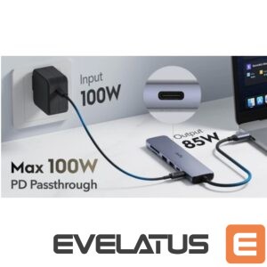 Rūteris Cudy  UH407 PortMate USB-C 7-in-1 Hub 4K 60Hz HDMI USB-C PD USB-A SD TF Aluminum Grey 