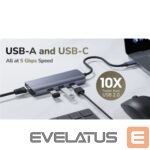 Maršrutizatoriai Cudy  UH606 PortMate USB-C 6-in-1 Hub 4K 60Hz HDMI Gigabit LAN 3x USB-A Power Input Grey 