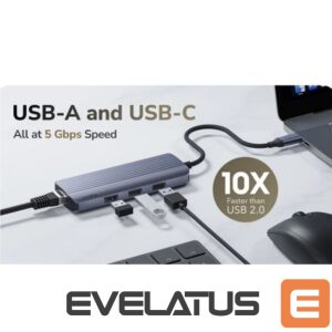 Rūteris Cudy  UH606 PortMate USB-C 6-in-1 Hub 4K 60Hz HDMI Gigabit LAN 3x USB-A Power Input Grey 