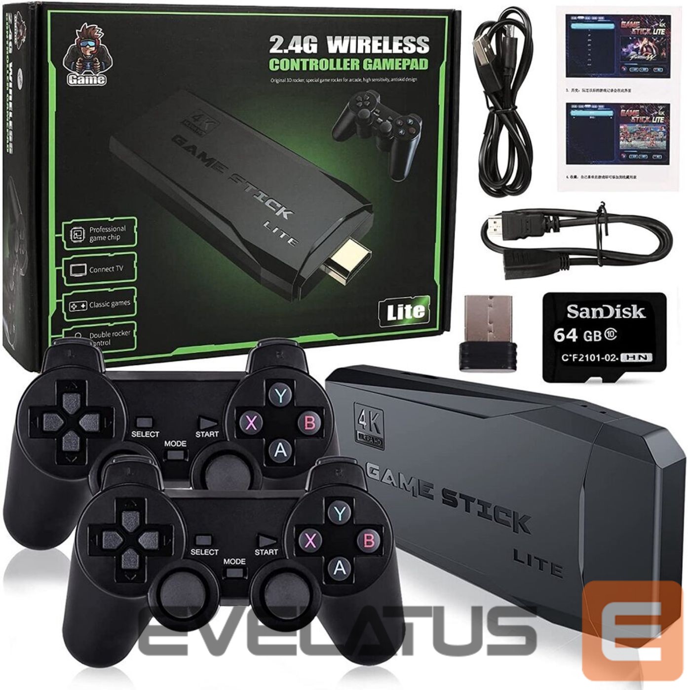 Gaming console CP M8 Lite 64GB 4K TV Hdmi Stick Game console 2x Wi-Fi Controllers & 6x Platform 8-64bit 5000 Games
