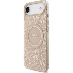 Nugarėlės dėklai Guess Apple iPhone 17 Air Silicone case with MagSafe Flowers Allover with Pearl Strap Pink