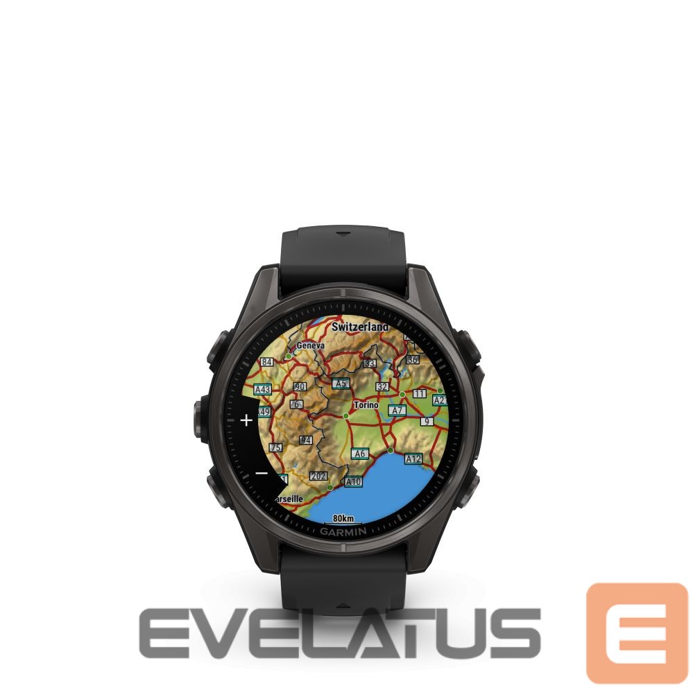 Viedpulksteni Garmin Fenix 8 – 43 mm, AMOLED Sapphire, Carbon grey DLC titanium with Black/pebble grey silicone band/ 010-02903-21