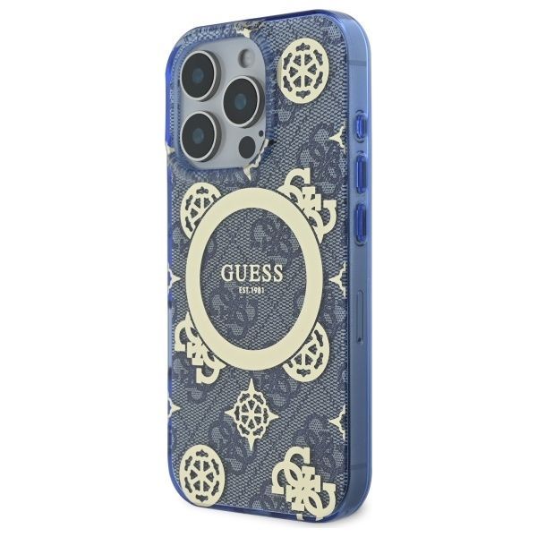 Other Phone Accessory Guess Guess IML Peony On 4G Background MagSafe Case for iPhone 16 Pro - Blue