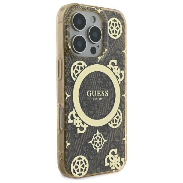 Other Phone Accessory Guess Guess IML Peony On 4G Background MagSafe Case for iPhone 16 Pro - Brown