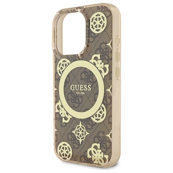 Other Phone Accessory Guess Guess IML Peony On 4G Background MagSafe Case for iPhone 16 Pro - Brown