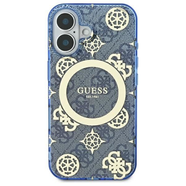 Other Phone Accessory Guess Guess IML Peony On 4G Background MagSafe case for iPhone 16 - blue