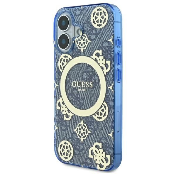 Other Phone Accessory Guess Guess IML Peony On 4G Background MagSafe case for iPhone 16 - blue