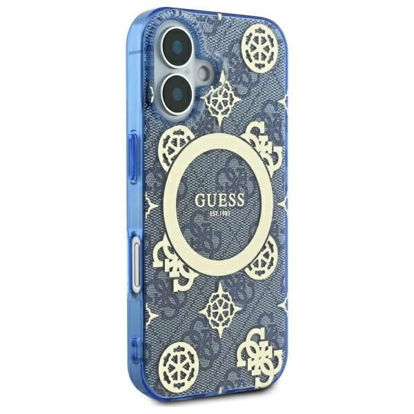 Other Phone Accessory Guess Guess IML Peony On 4G Background MagSafe case for iPhone 16 - blue