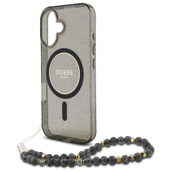 Other Phone Accessory Guess Guess IML Glitter With Pearl Strap MagSafe case for iPhone 16 - black