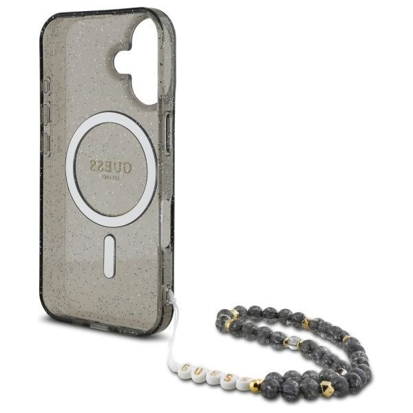 Other Phone Accessory Guess Guess IML Glitter With Pearl Strap MagSafe case for iPhone 16 - black